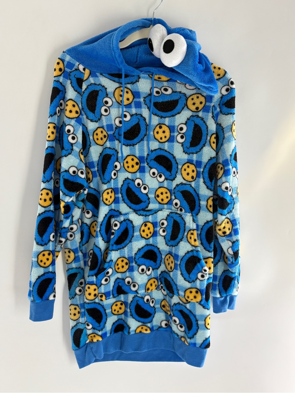 Sesame Street Cookie Monster Blue Fleece oversized Hoodie with Hood Eyes - Picture 6 of 7
